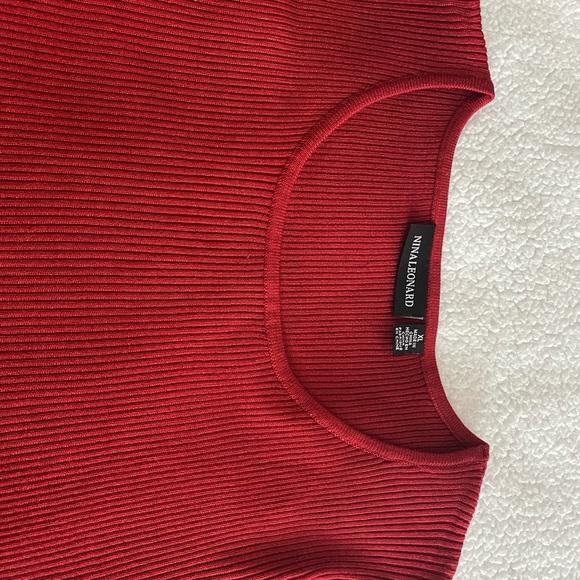 NINA LEONARD sleeve-up rib knit red sweater dress/size XL - Picture 5 of 7
